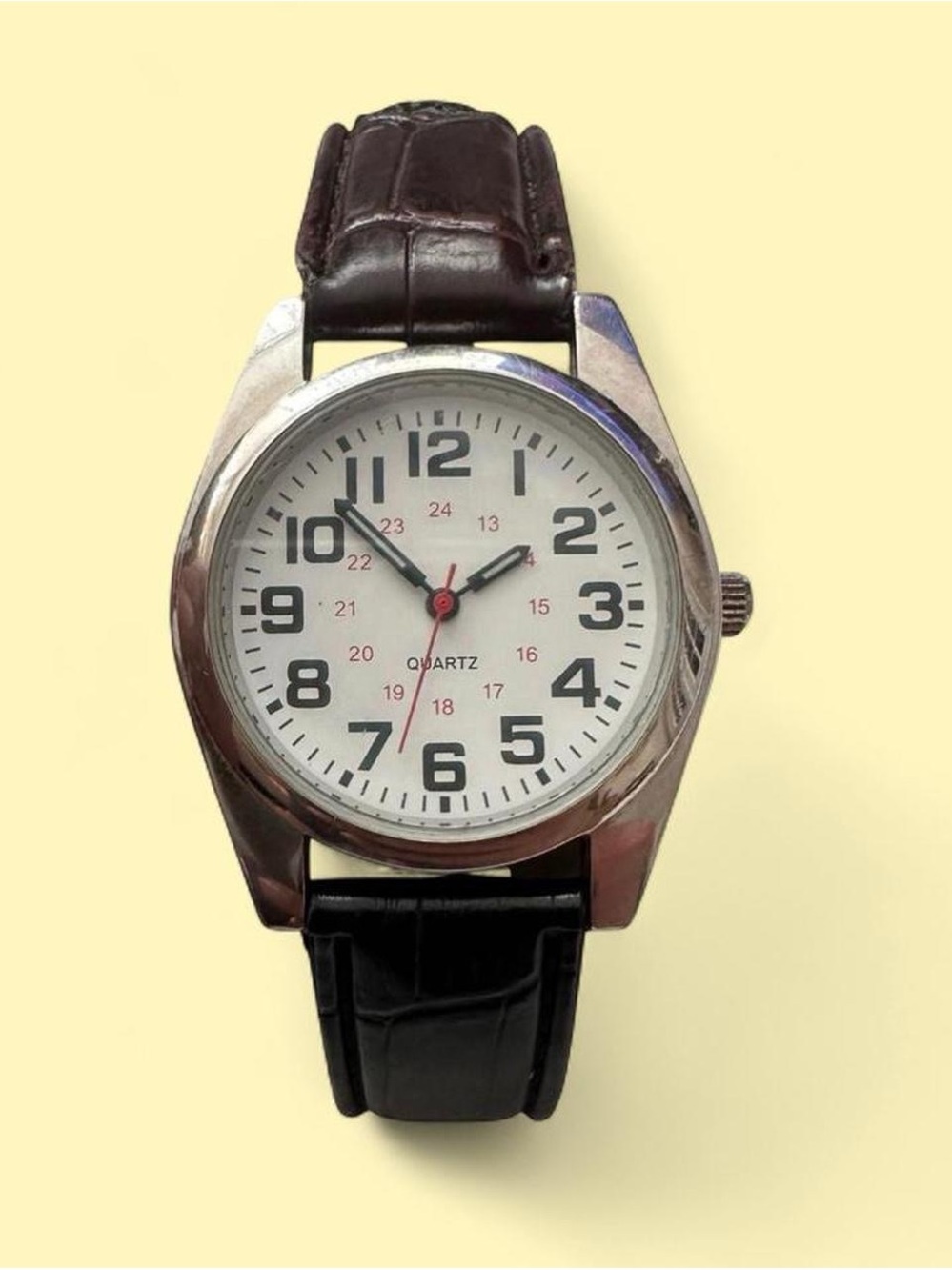 Vintage Men's Black Leather Strap Field style Quartz Watch - Classic White Dial